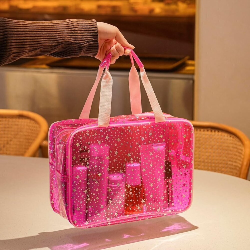 Clear PVC Star Large Cosmetic Bag, Transparent Large Zippered Opening Makeup Bag - Picture 3 of 6